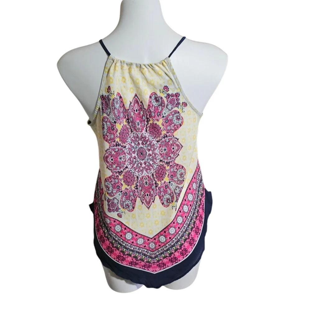 I.N. San Franciso Mandala Print  Scarf Cami Top Yellow & Pink Size M